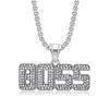 New Hip-Hop Jewelry Titanium Steel Gold-Plated Diamond-Encrusted BOSS Letter Pendant Necklace