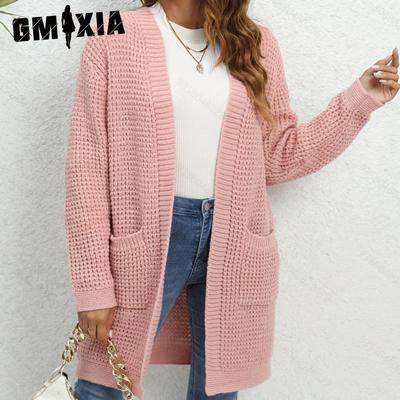 Cardigan tricoté pour femme automne et hiver, couleur unie, long châle, pull tricoté pour femme
