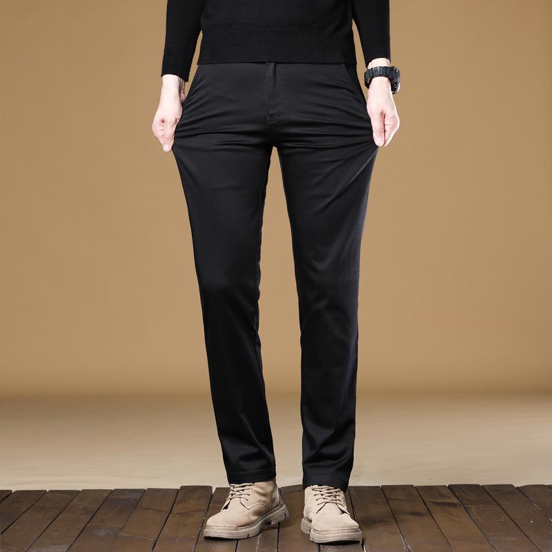 OLA 2025 Men's Non-Iron Cotton Elastic Mid-Waist Straight-Fit Trousers: Simple and Versatile Business Casual Wear