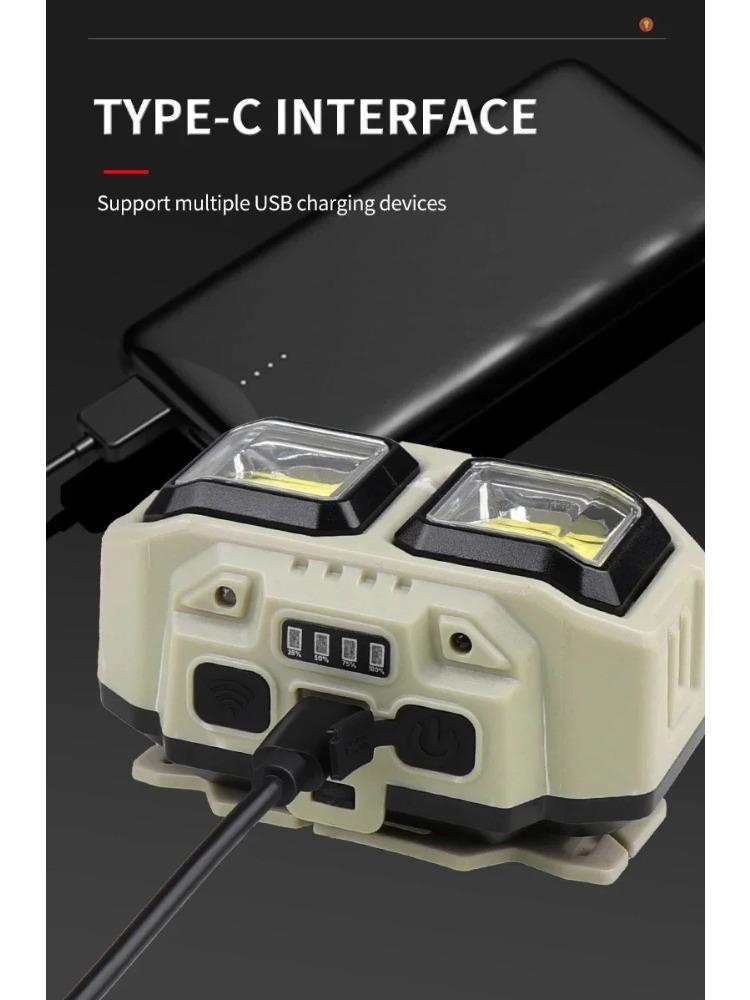 COB LED Headlamp Induction USB Rechargeable Head Flashlight Powerful Work Light for Outdoors Camping Fishing