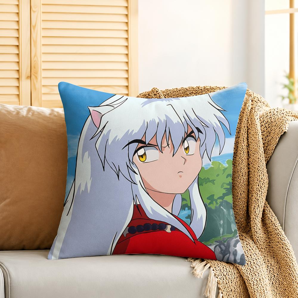 IInuyasha COOL Cartoon Cushion Cover Silky Short Plush Invisible Zipper Dustproof Sofa Pillow Case For Home Decor