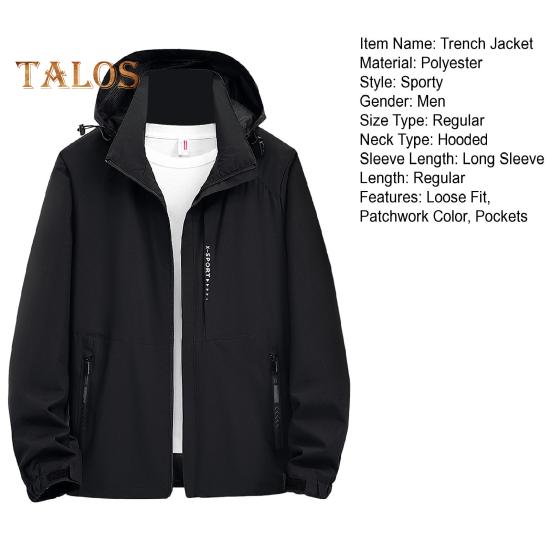 Pánská outdoorová trenčkotová bunda Stojáček s kapucí, dlouhý rukáv, zip, zapínání, bunda proti poškrábání, větruvzdorná