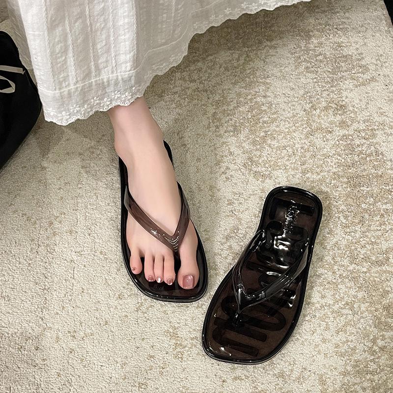 Korean Style Transparent Jelly Flip-Flops for Women - Summer Crystal Beach Slippers