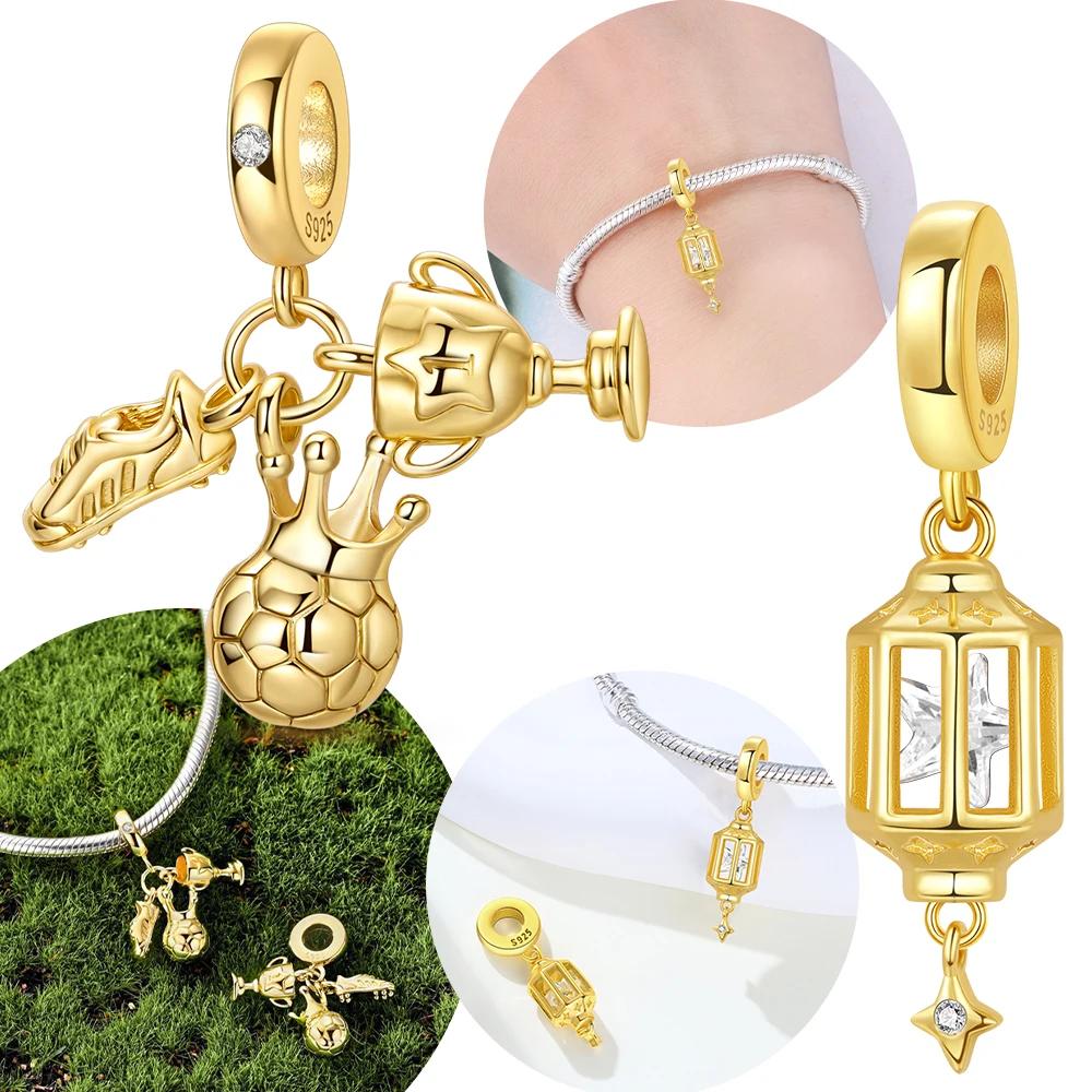 Authentic Original Copper Metal Gold Football Trophy Pendant Bead Component Necklace Star Lantern Woman's Bead Component Compatible With Bracelet