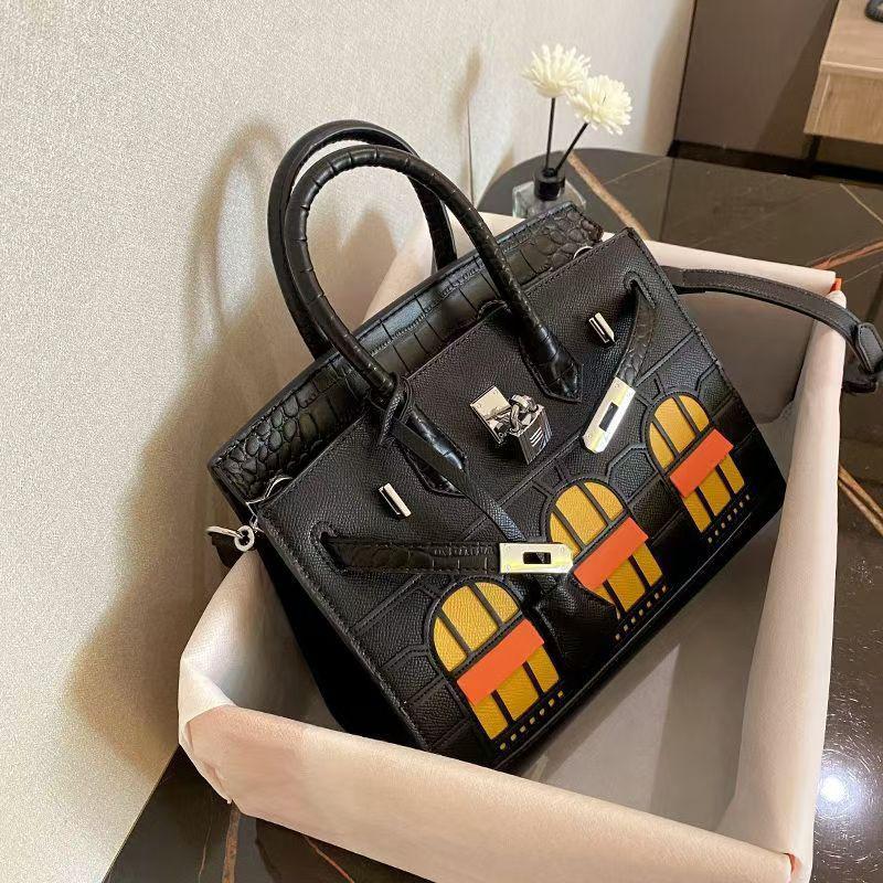 Kleines Haus High-End Rindsleder Krokodilmuster kontrastierend Platin Tasche neue Mode Schulter Umhängetasche Handtasche