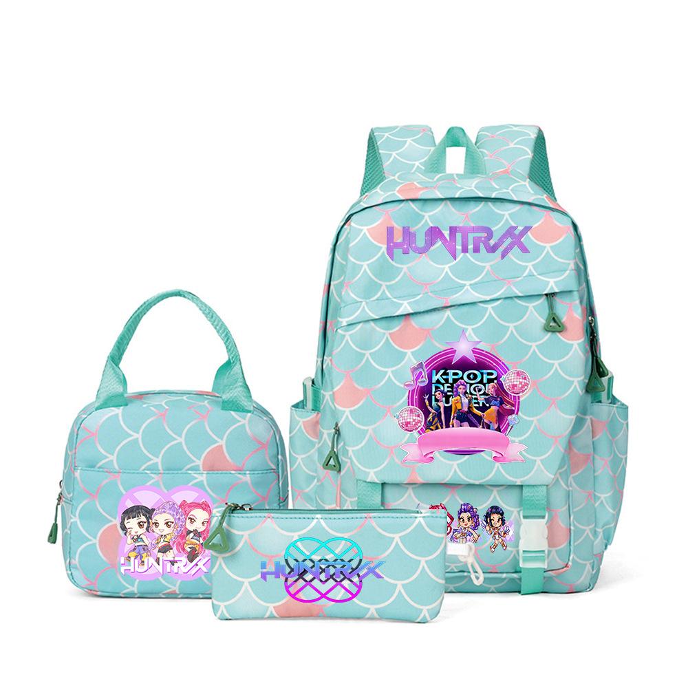 K-Pop Demon Hunter Girl Group Backpack Demon Boy Group Cartoon Anime Lunch Bag Pencil Case Three-Piece Set