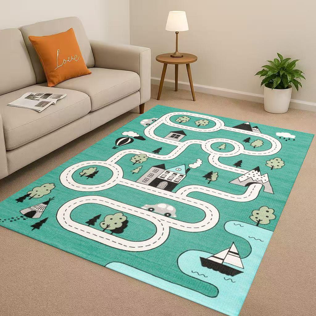 City Street Road Traffic Race Track Child Interaction Game Cartoon Living Room Kid Playroom Non-Slip Area Rug Carpet for Bedroom