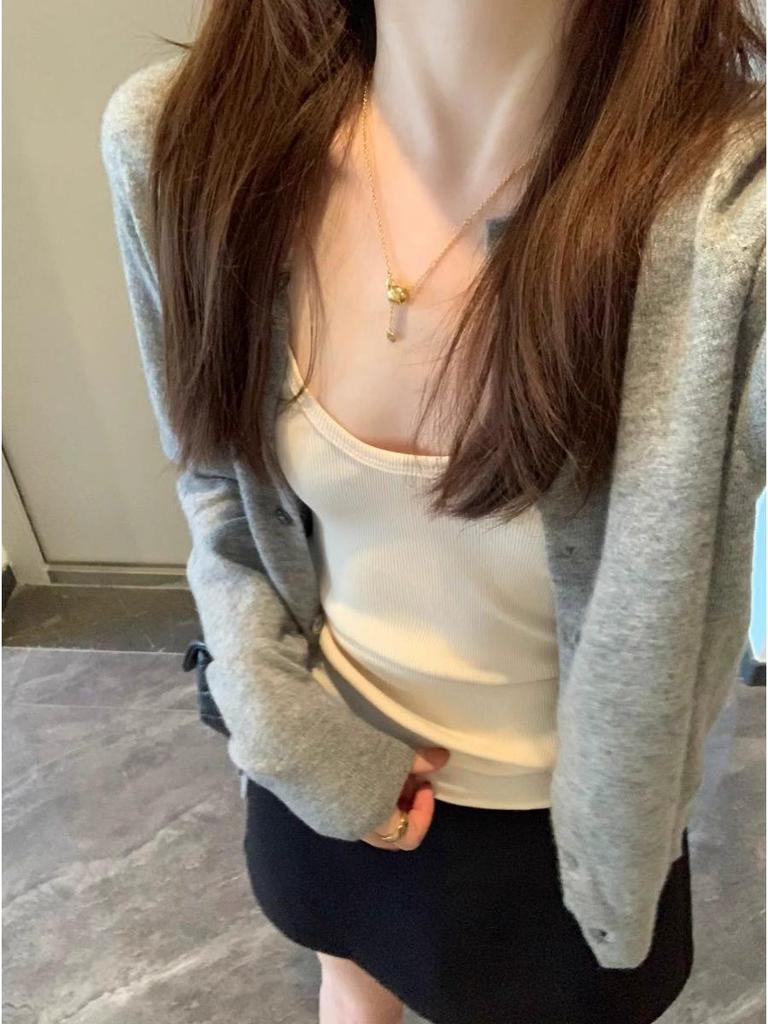 Dámský červený pletený kardigan s dlouhým rukávem Ancola - korejský styl, volný střih pro raný podzim