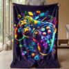 Neon Game Controller Art Theme Blanket Lightweight Warm Flannel Blanket Decorative Throw Blanket for Home Decoration