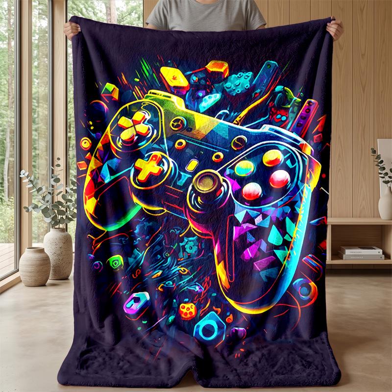 Neon Game Controller Art Theme Blanket Lightweight Warm Flannel Blanket Decorative Throw Blanket for Home Decoration