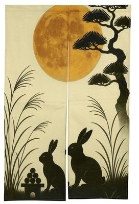 Noren 130cm Designed for the Full and Full Featuring Rabbits and Featuring a Nordic and Japanese and with Tension Perfect for Room Dressing and