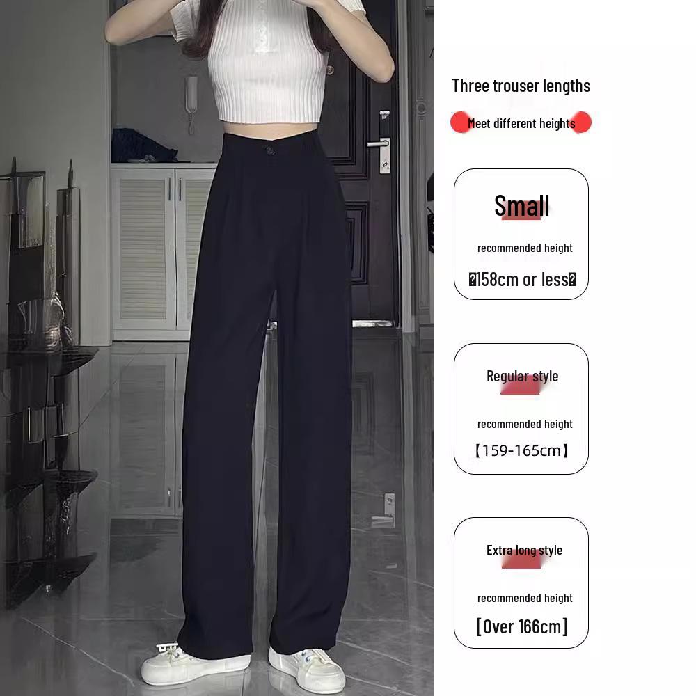 Women's High-Waist Black Drape Wide-Leg Pants - Summer 2025 Fashion, Loose Casual Petite Suit Trousers