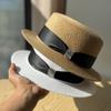 Female Elegant Top Hat French Big Head Circumference Hat Flat Top Straw Hat Seaside Vacation Sun Hat