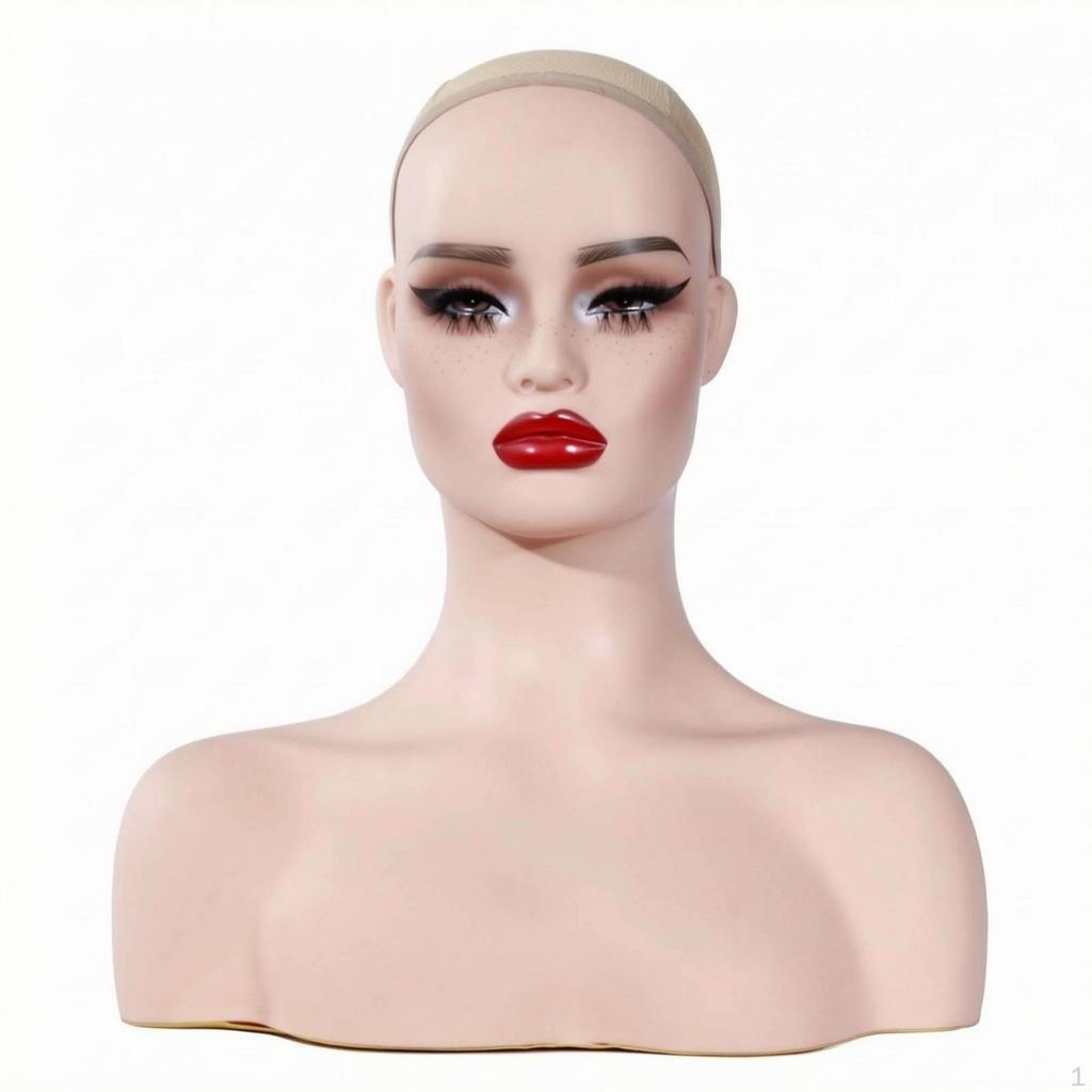 Mannequin Head with Shoulders SkinTone Finish Female Solid Construction Photography