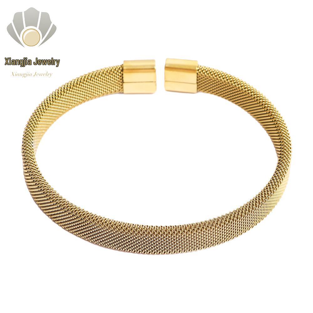 European & American Luxury Woven Titanium Steel Bangle with Gold Electroplating - Simple Fashion Open Design