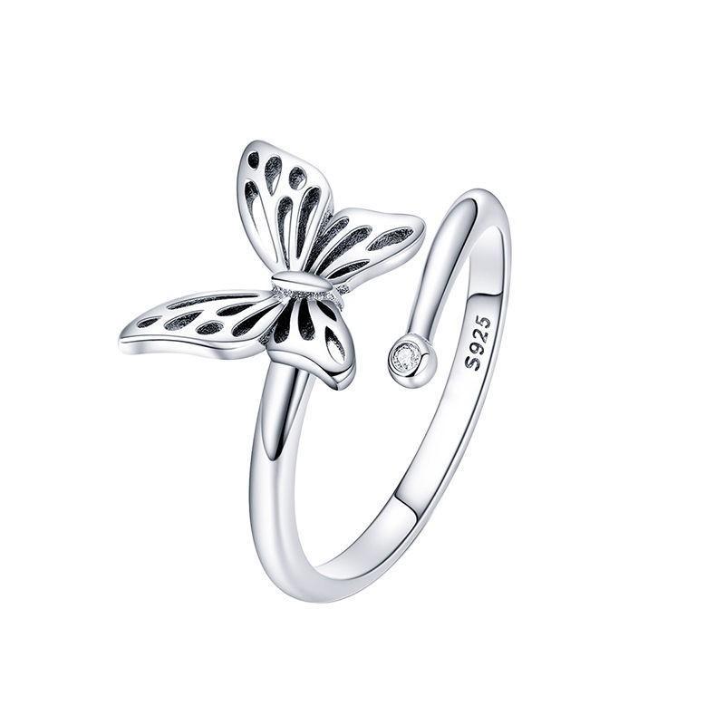 Adjustable Sterling Butterfly Ring Women Men Vintage Geometric Animal Jewelry 2025 Collection