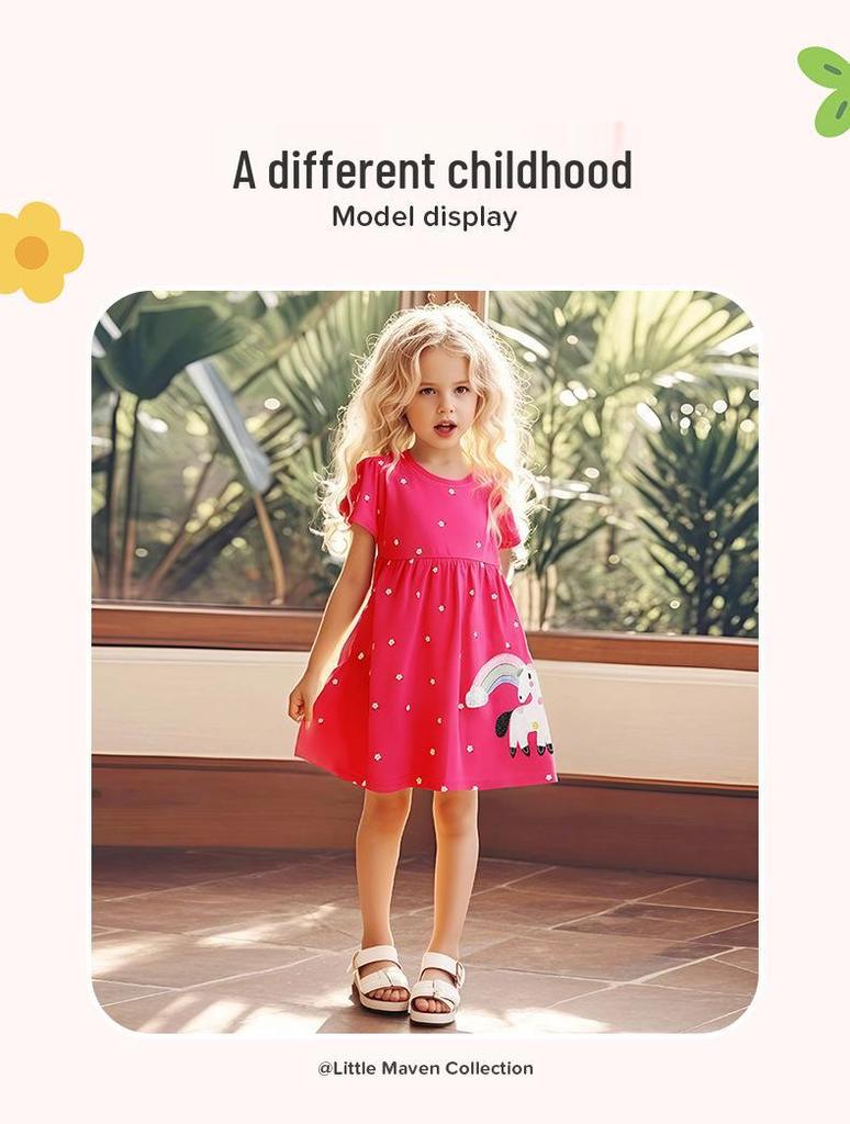Little Maven Mädchen Cartoon Prinzessin Kurzarm Sommerkleid - Europäischer & Amerikanischer Stil Freizeitkleidung für Kinder.