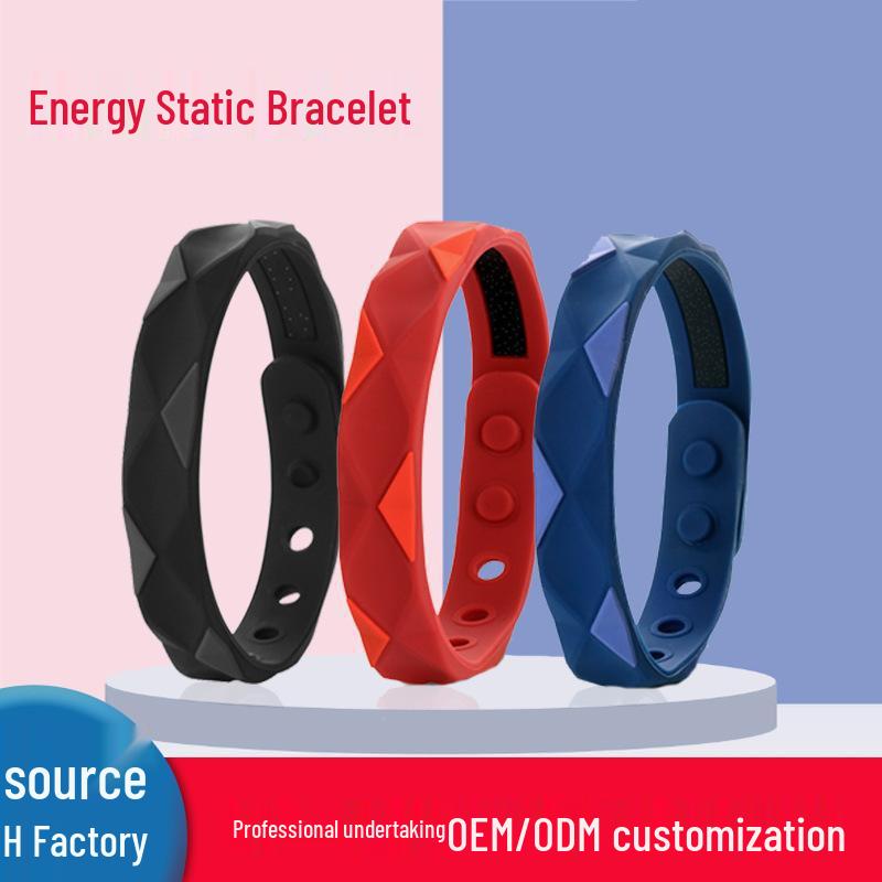 Adjustable 3D Silicone Anti-static Bracelet with Negative Ions - Waterproof & Minimalist Design