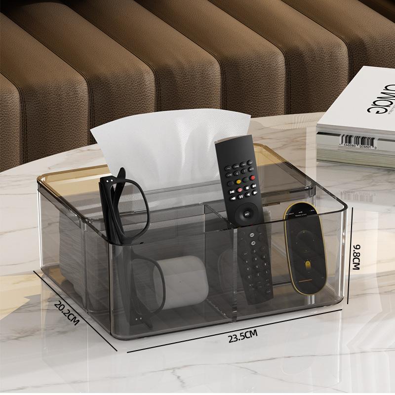Simple Storage Tissue Box Tissue Drawer Living Room Transparent Light Luxury Partitioned Tissue Storage Box