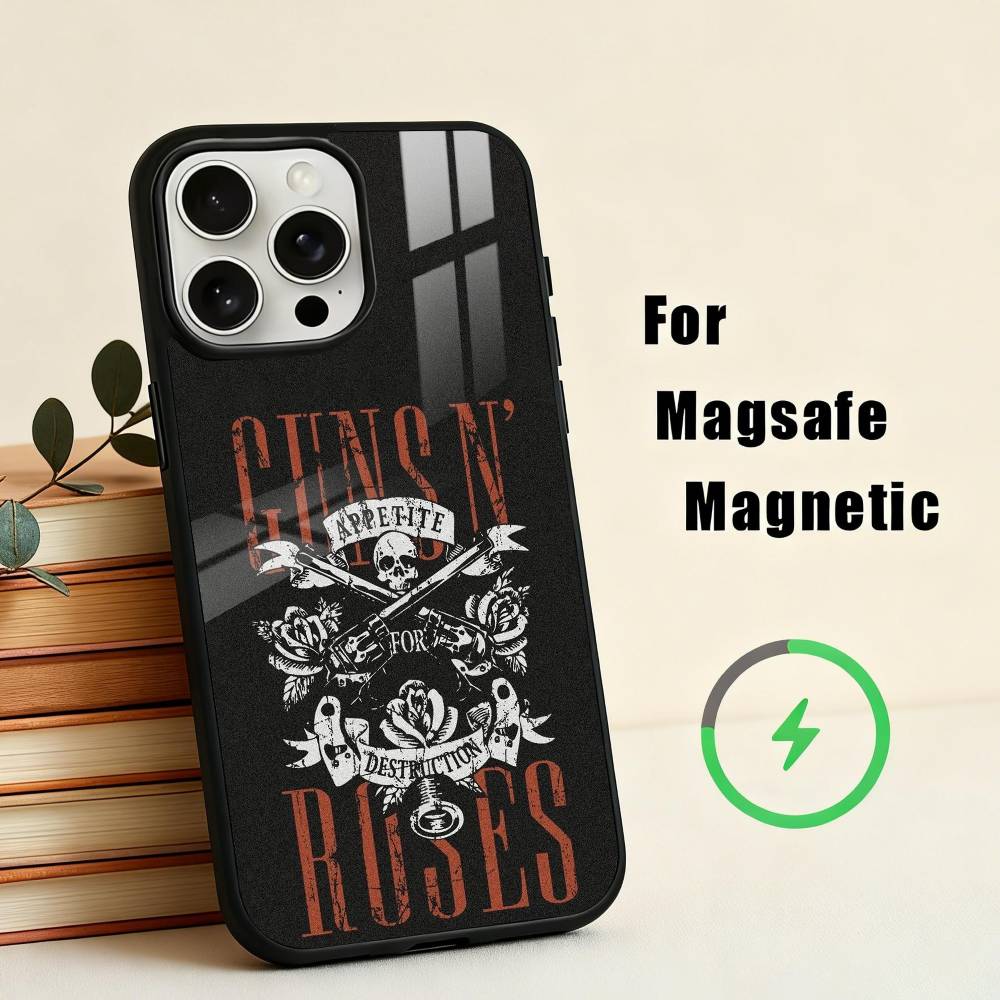 

Band G-Guns-S N R-Roses Phone Case For iPhone17,16,15,14,13,12,11 Plus,For Magnetic Wireless Charge Cover iPhone17Promax