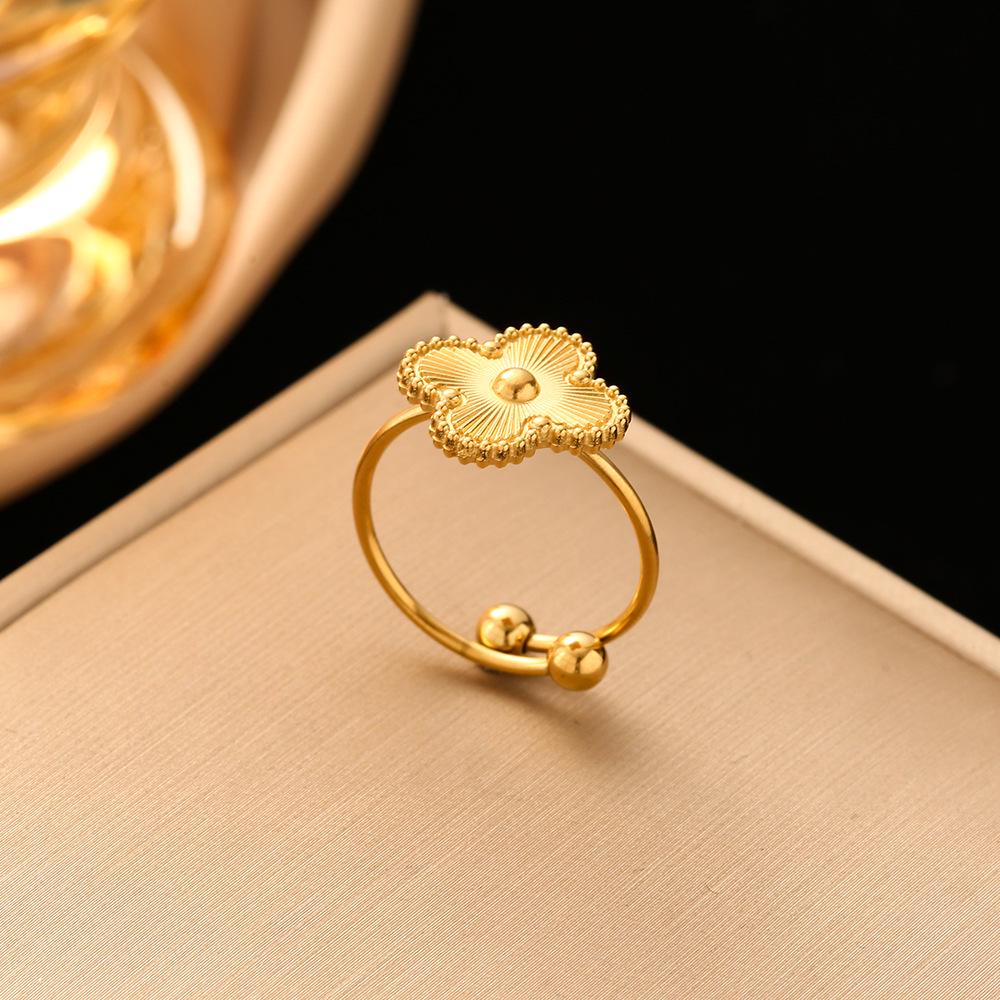 Adjustable 18k Titanium Steel Four-Leaf Clover Ring & Versatile Earrings for Women