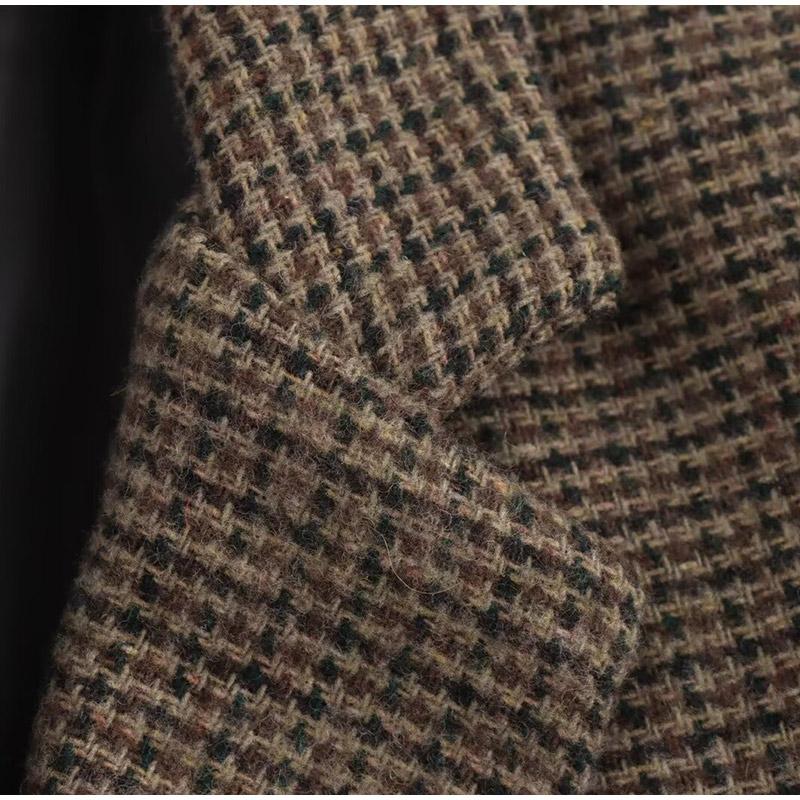 Retro Vlněné Kostkované Sako Kabáty Dámské Klopa Jednořadé Blejzry Podzimní Jednoduché Elegantní Streetové Svrchní Oblečení