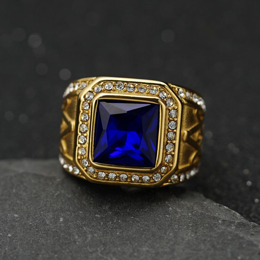 Edelstahlring Vintage Goldfarbe Strass Männlich Hiphop Rock Mann Frau Retro Freimaurer Freimaurerei Freimaurerschmuck