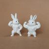 Easter Muscle Bunny Figurine Cute Mini 3D Printed Bunny Statue Collectible Rabbit Ornament for Spring Home Table Shelf Decor