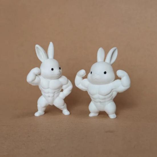 Easter Muscle Bunny Figurine Cute Mini 3D Printed Bunny Statue Collectible Rabbit Ornament for Spring Home Table Shelf Decor