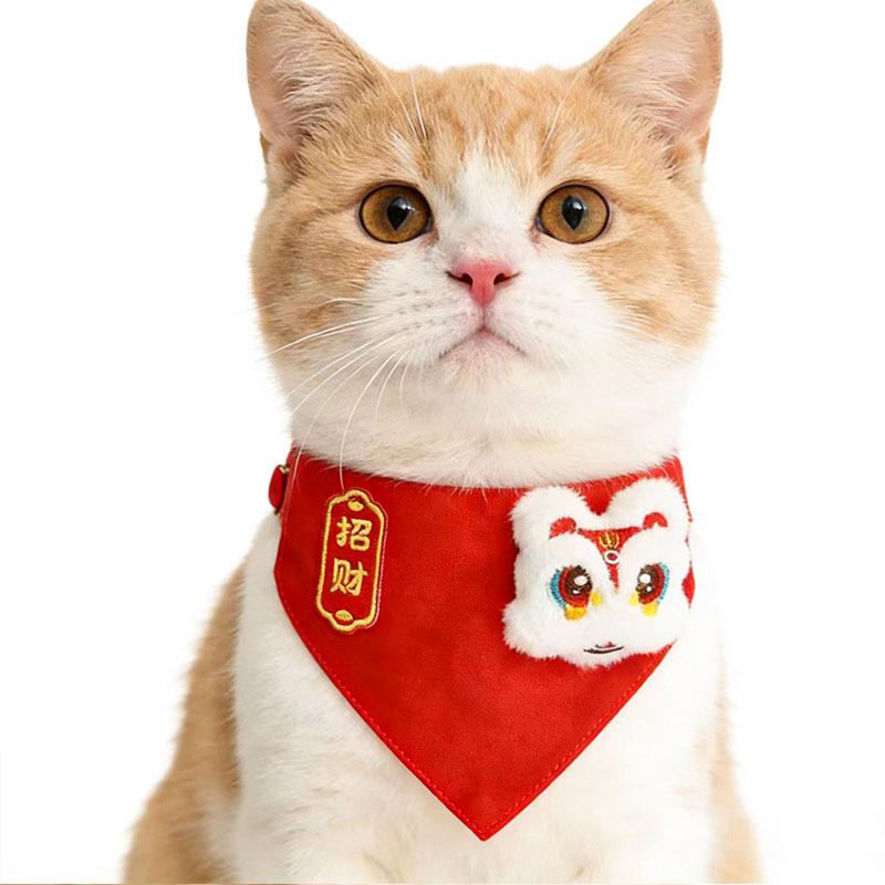 Red New Year s festive dog saliva towel Year of the Horse pet triangle scarf collar medium and small dog cat scarf scarf S