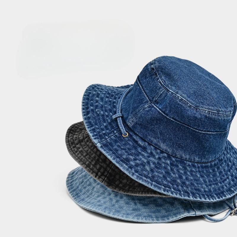 New Washed Denim Bucket Hats Women'S Summer Mountaineering Climbing Sun Protection Sun Hat Men'S Retro Old Fisherman Cap