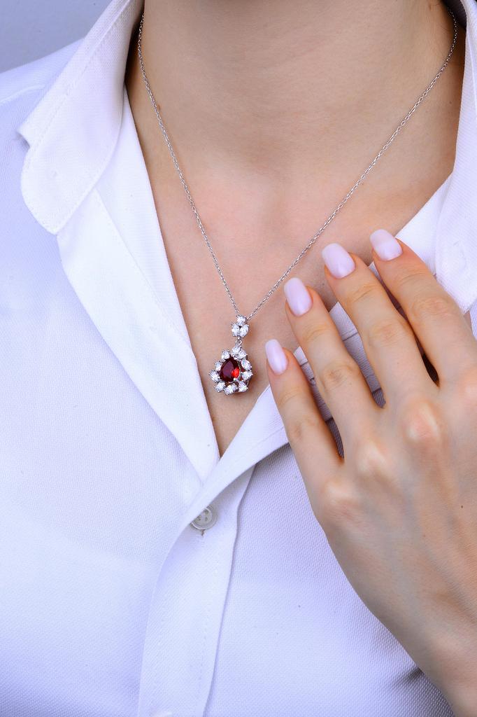 925K Sterling Silver Necklace, Pear Cut Emerald Stone Dangle Drop Pendant for Women, Turkish Artisan Jewelry, Unique Gift Idea for Her