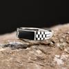 Vnox Herren Offene Ringe, Schwarzer Emaille Siegelring, Uhrenarmband Gerillter Fingerring, Verstellbarer Schmuck