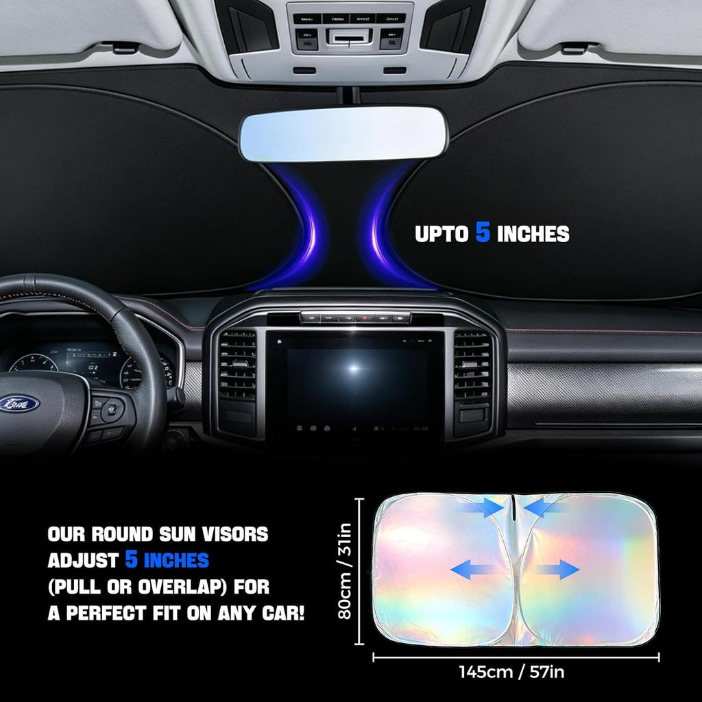 Windshield Sun Shade for Toyota Camry - Original Design, Telescopic Design for All Sedan Models, Reflective Laser Coating, 99% UV Protection,