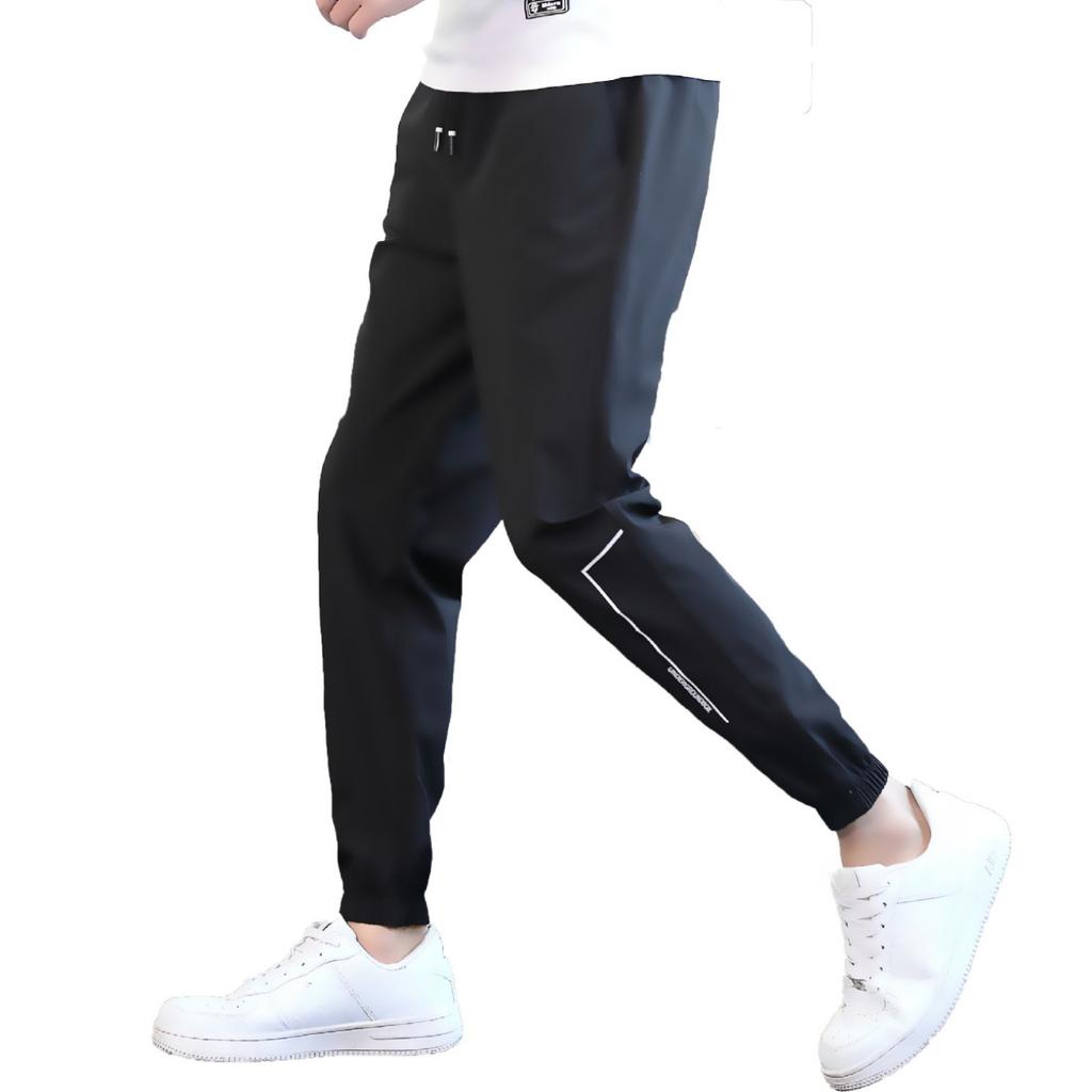 Men's Speed Dry Pants Summer Thin Comfortable Casual Pants Slim Sports Drawstring Men's Pants Nine Points