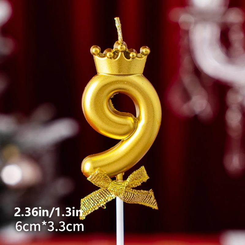 Golden Crown 0-9 Digital Number Candles, Cake Decor Candles for Wedding Birthday Party, Beautiful Cake Decoration Supplies