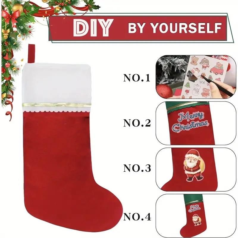 

6/12PCS Christmas Stockings Plush Hanging Socks Portable Fireplace Lovely Xmas Tree Decor Large Capacity Elements Cuff Gift Bag