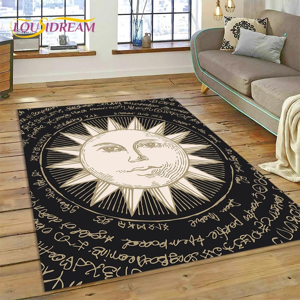 3D Mysterious Tarot Sun Moon Mandala Magic Cartoon Rug Carpet for Living Room Bedroom Home Decor,Non-slip Decoration for Doormat