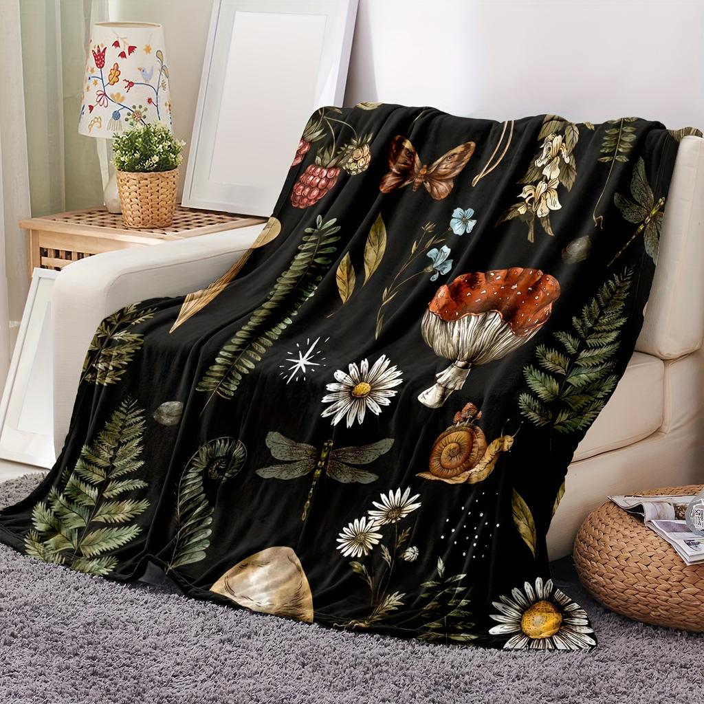 Flannel Throw Blanket Mushroom Print Blanket Super Soft Cozy Sofa Nap Blanket Home Blanket Perfect Home Gift for Her