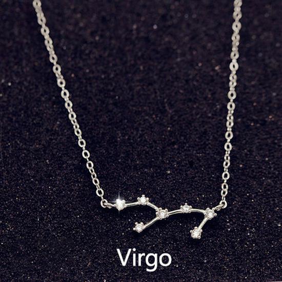 Korean-Style S925 Sterling Silver Inlaid Diamond Zodiac Pendant Necklace for Women