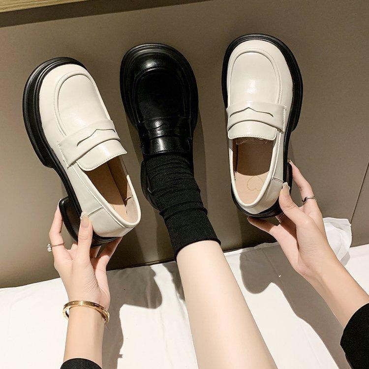 Thick-soled muffin spring new British style round head single shoes thick heel heightening small leather shoes