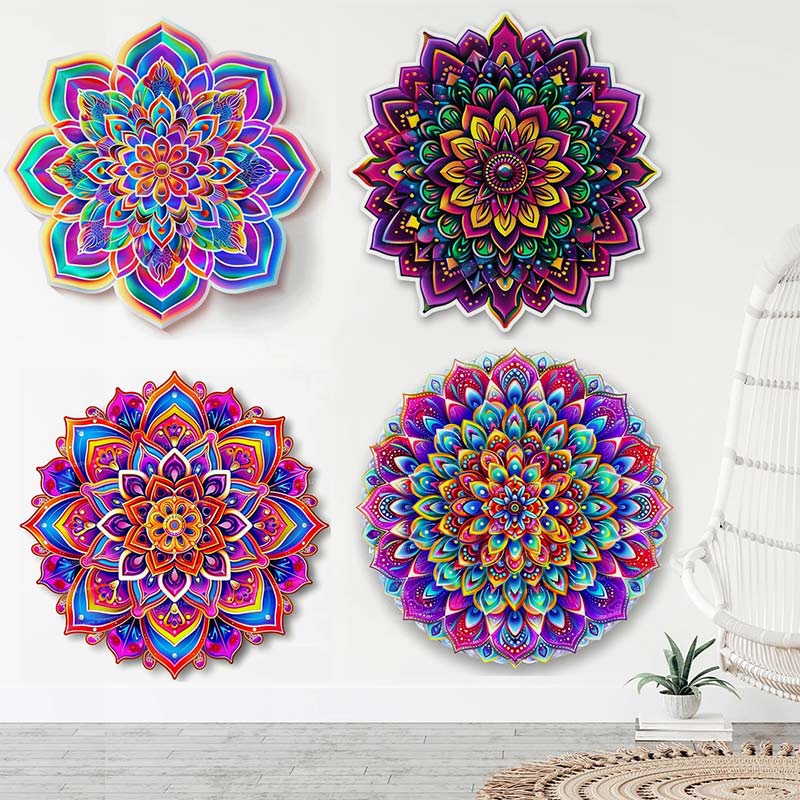Mandala Néon Créatif Sticker Mural Salle de Bain Salon Décorations d'Arrière-plan Papier Peint Autocollant Décoration de Maison Autocollants M951