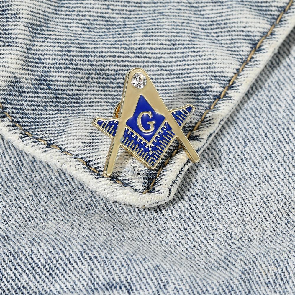 Cheep Square & Compass Masonic Crystal Brooches Blue Freemason Emblem Enamel Pins