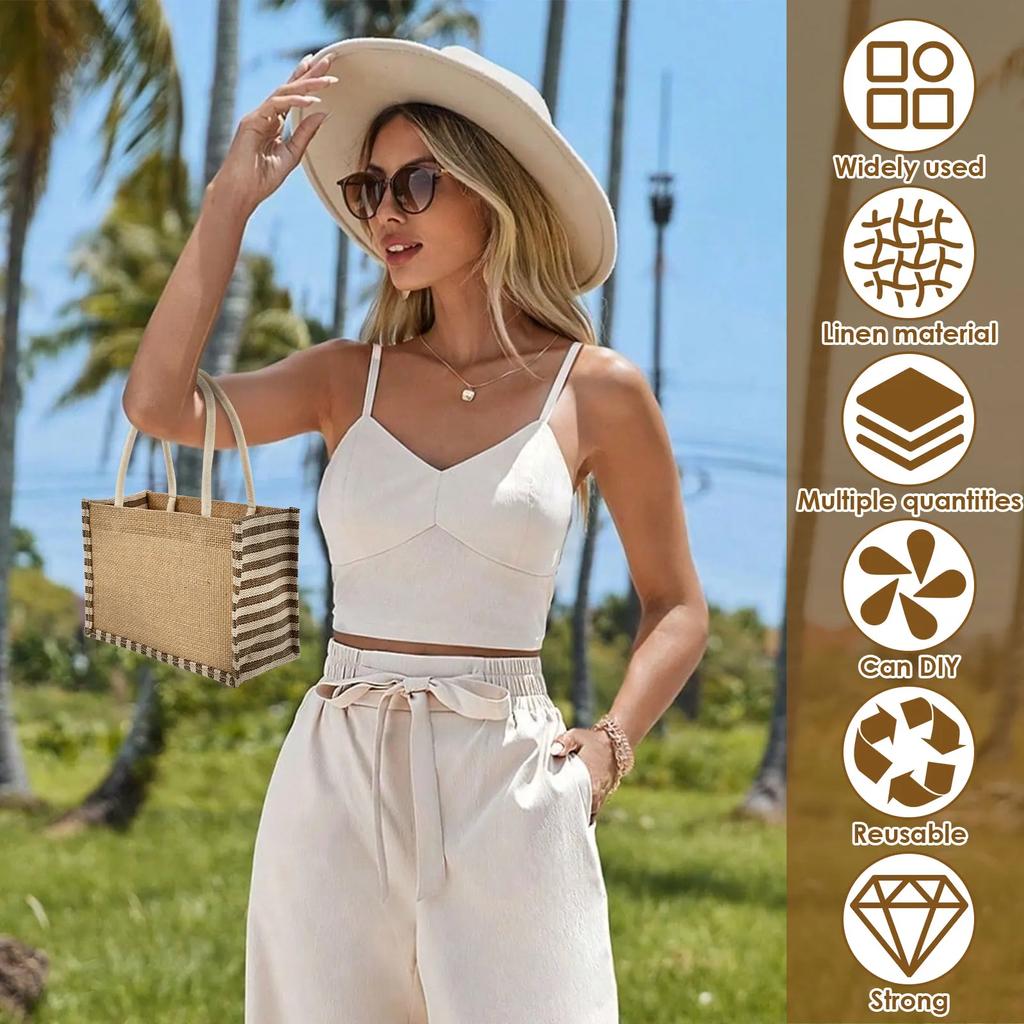 6/12Pcs Burlap Tote Bag Large Capacity Ladies Handheld Shopping Bag Reusable Gift Bags with Handle for Birthday Parties Wedding