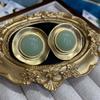 Cercei Stud Rotunzi Geometrici din Jad Verde Deschis Minimalist Cercei Stud Mat Placat cu Cupru Retro Cercei de Modă cu Temperament pentru Navetă