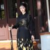 Elegant Black Hanfu: Gold-Stamped Crane Design, Plus Size Couple Set, Traditional Chinese Style Skirt for Women