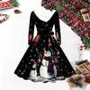 Women Christmas Print Midi Dress, Long Sleeve V‑Neck Furry Trim A‑Line Party Dress, Christmas Limited Edition