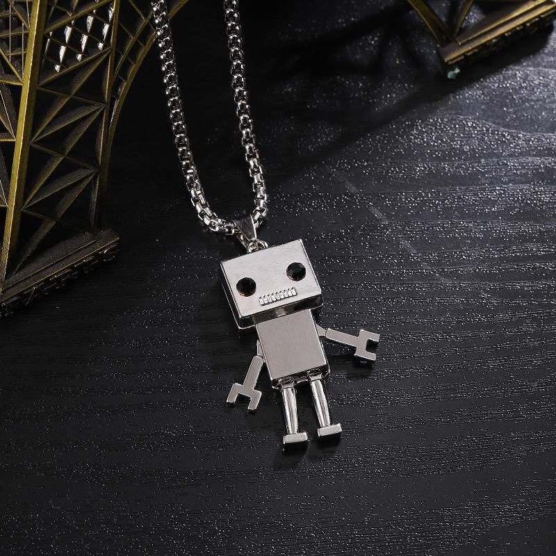 Sway Movable Robot Pendant Necklace Stainless Steel Goth Clavicle Chain Necklaces Jewelry Gift