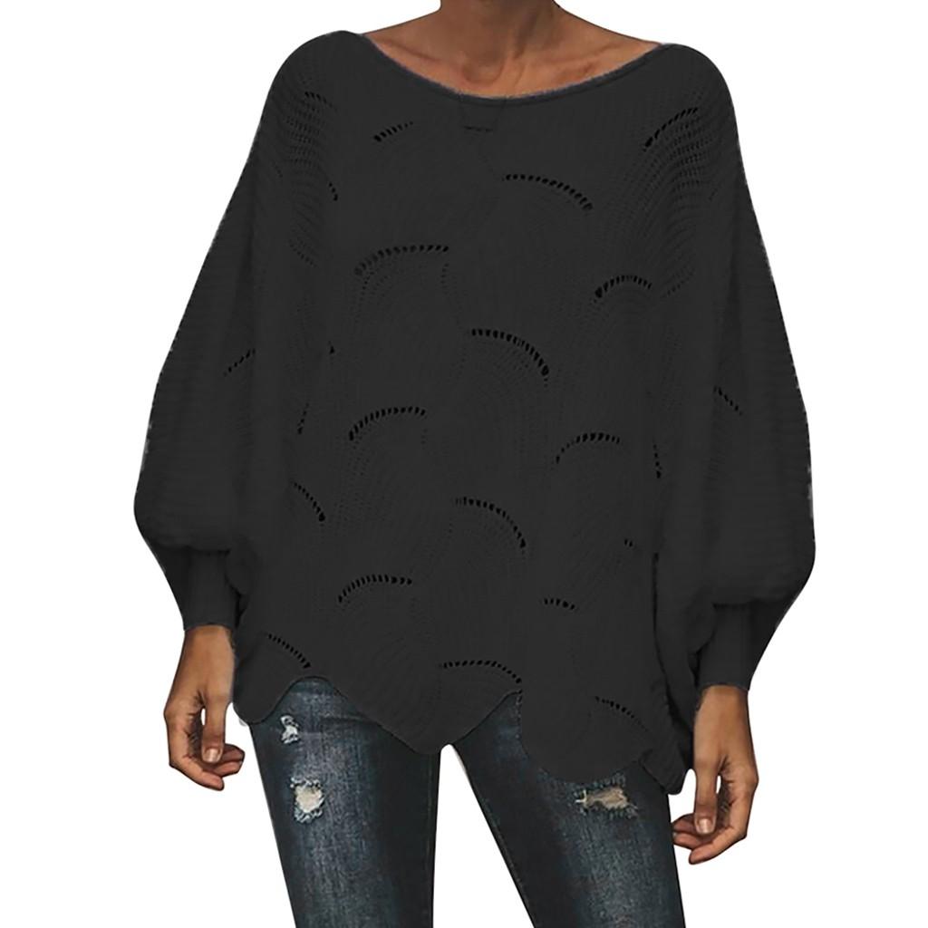 Women's Solid Color Casual Hollow Chain Link Loose Knitted  Sweater Sweater