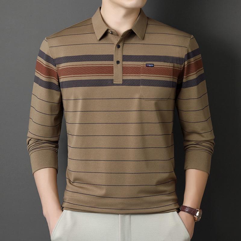 Men S Striped Long Sleeve Polo Shirt Loose Fit For Middle Aged Dad Autumn